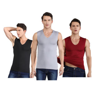 3-Piece Seamless Ice Silk Vest Mens Modal Summer Thin Youth Slim T-shirt Quick-Drying Underwear Basic Shirt