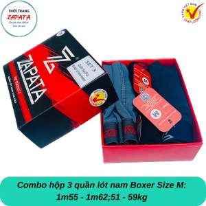 3 Quần sịp đùi Nam cao cấp thương hiệu Zapata Fullbox 3 cái 3 màu nam tính (Cotton thấm hút mồ hôi thoải mái kháng khuẩn đủ Size hàng chính hãng)
