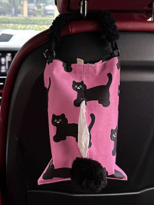 Creative Cartoon Cat Car Seat Tissue Paper Bag Wall Hanging Design Dustproof Velvet Lining Rectangular Shape Family Car Use