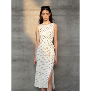 PIAOYA | Polka Dot Sleeveless Cinched Waist Elegant Office Dress