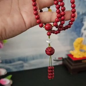 Vòng tay chuỗi hạt Chu Sa (Châu Sa) hình bông sen kích thước hạt 6m cuốn được 3 vòng tay