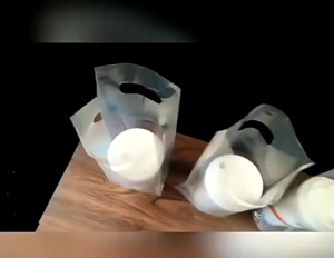 【BHQ&HOME】ถุงใส่แก้วน้ำพลาสติก 100ใบ/แพ็ค ถุงใส่แก้ว 2 ช่อง ถุงหิ้วแก้วคู่