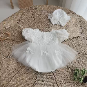 BD196 Body váy công chúa trắng cho bé gái sơ sinh RIOKIDS quần áo đầy tháng thôi nôi cho bé