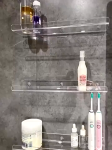 🚚พร้อมส่ง🚚 ชั้นวางของติดผนัง ชั้นวางของ อะคริลิคใส แบบติดผนัง ชั้นวางของในห้องครัว ที่ของในห้องน้ำ ชั้นใส่ของ วางสินค้า