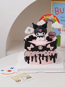 1/5/10Pcs Creative Kuromi Childrens Birthday Cake Decoration Acrylic Baking Decoration Black Hat Kitty Birthday Plugin
