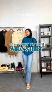 Aiko shirt kemeja wanita polos perut kerut oversize terlaris kekinian