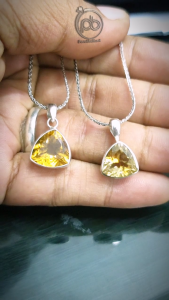 Liontin Yellow Citrine Natural Wanita Perak Asli 925 Triangle