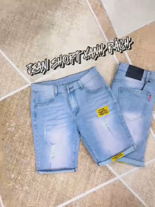 Quần short jean nam XANH thêu rách chất vải jean co giãn dễ vận động đúng form tôn dáng giá tốt