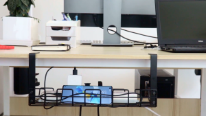 Under Desk Cable Management Tray 40CM No Drill Steel Desk Cable Organizers Wire Management Tray Cable Management Rack Desk Cable Tray with Wire Organizer and Desk Cord Organizer