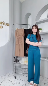 Set Bộ Nữ Thun TĂM NHÍ Quần Suông + Áo Nhún FORM ÔM Tay Ngắn Thời Trang