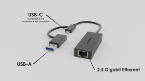 WAVLINK USB-C and USB-A to 2500 Mbps Gigabit Ethernet Adapter Compact & Portable 2-in-1 USB 3.2 Type-A/Type-C to 2500Mbps RJ45 LAN Converter Compatible for Microsoft Windows Mac OS iPadOS and More-Black