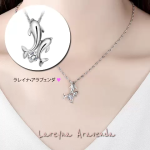 Lareyna Aravenda Kalung Titanium Wanita + Liontin Dolphin Mate Crystal KL001