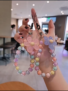 SK-C1148 Gantungan Hp Bunga Manik Flower Beads Lanyard Pergelangan Tangan / Gantungan Warna Warni