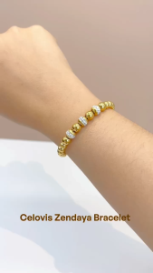 CELOVIS Zendaya Cubic Zirconia Beads Pendant Adjustable Slider Bracelet for Women(18K Gold/ Silver)