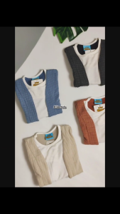 Setelan Baju Anak Bayi Laki-Laki Model Outer Nyatu Dengan Kaos dan Celana Panjang Motif Kemeja Edward