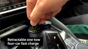 Four-in-one car super fast charging comes with retractable dual charging cables compatible with multiple devices