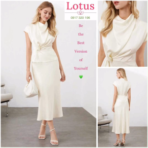 Lotus] Áo và Chân Váy Lụa đẹp/ Áo Kiểu Nhún Eo cổ đổ xếp ly sang trọng/ Đầm Dự Tiệc Dáng Dài quý phái/ Đầm Công Sở thanh lịch