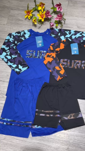 Đồ bơi bé trai 2 mảnh áo phủ bụng dài tay quần đùi họa tiết đáng yêu đủ size 15kg đến 50kg BINSPORTS BB098