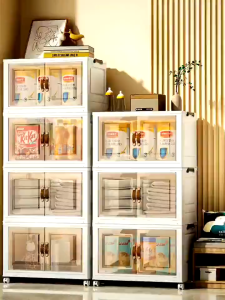 Super Big Folding Storage Box Cabinet Wardrobe Transparent Double Door Foldable Home Clothes Snacks Storage Cabinet