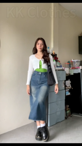 Plus Size Waist 23-42 Korean High Waist Denim Maxi Skirt Retro A-line Long Skirts for Women（No stretchable )