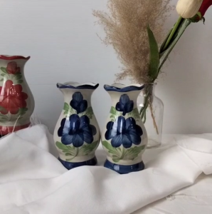แจกันเซรามิค แจกันดอกไม้ 4นิ้ว - 7นิ้ว ลายดอกไม้ แพ็คคู่ หิ้งพระ ทนทาน งานแฮนด์เมดวาดมือ