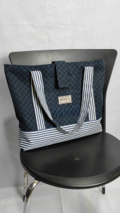 Totebag Wanita Pria Bahan Kanvas Hitam Kasual Praktis Totebag Resleting Biru Navy