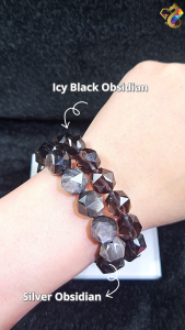 Collection Grade Faceted Silver Obsidian / Icy Black Obsidian Bracelet