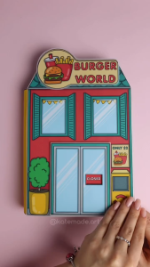 🍔🍟ร้านเบอร์เกอร์🍔🍟🥤 ตุ๊กตา ตุ๊กตากระดาษ บ้านตุ๊กตากระดาษ แต่งตัวตุ๊กตา เสื้อผ้าตุ๊กตากระดาษ บทบาทสมมุติ ของเล่น แฮนด์เมด DIY ไร้เสียง สติกเกอร์ของเล่นเสริมพัฒนาการเสริมจินตนาการเด็ก ๆ สําหรับเด็ก 3-10ปี ของขวัญลูกสาว กิจกรรมเด็กผู้หญิง
