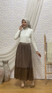 Rok Plisket Rumbai Polos Kombinasi Ceruty Wanita Premium Rebertus Kirei