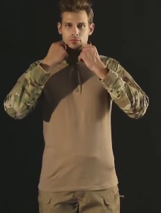 SILVER KNIGHT Mens Tactical Long Sleeve Frog Shirt T-Shirt Mens Training BDU Uniform Water Repellent High Collar