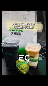 EC 25PCS Square 500ML PP Plastic Bottle W/Lid And Fork For Hot & Cold Beverage Drinks