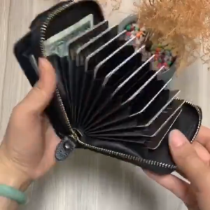 Leather RFID Blocking Business Card Wallet with Zipper and Multi-Card Slots