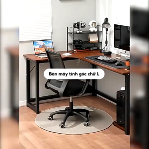 Rococo Bàn làm việc Bàn học chữ L Mặt Gỗ Rộng Rãi Khung thép chống ghỉ phủ sơn tĩnh điện mặt gỗ MDF tận dụng