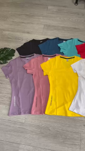 Áo thun nữ tập gym yoga aerobic thể thao phủ bụng ngắn tay chất liệu thun poly thoáng mát BINSPORTS A291