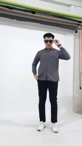 Kemeja pria lengan panjang polos warna abu tua