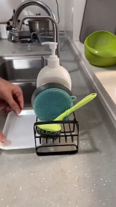 ที่วางของระบายน้ำ ชั้นวางเศษผ้า ที่วางฟองน้ำซิงค์ ชั้นวางฟองน้ำ พร้อมก้านแขวนผ้า ชั้นวางอุปกรณ์ล้างจาน