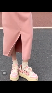 Pink slit denim skirt high waist casual fashion multiple colors optional plus size soft fabric XXL