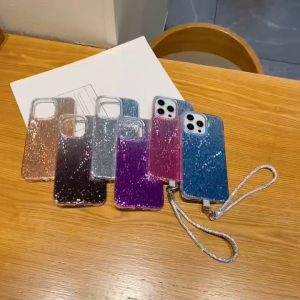 Diamond Wrist Strap Lanyard Shiny Bling Glitter Lattice Sequins Phone Case for Iphone 12 13 14 15 Pro Max Sparkling Shockproof Cover