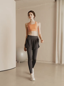 กางเกงโยคะขายาว,2 In 1 กางเกงเลกกิ้ง ทรงสวย (มีกระเป๋าข้าง) กางเกงออกกำลังกายผู้หญิง