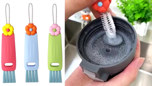 3 in 1 Cute Flower Bottle Cap Brush Tool Baby Bottles Lid Cleaning Accessories Kitchen Household Home Alat Pembersih