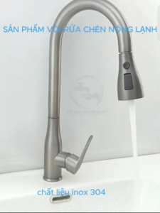 Vòi rửa chén nóng lạnh dây rút hàn quốc cao cấp inox 304 C mạ titan xám  - Bảo hành 5 năm