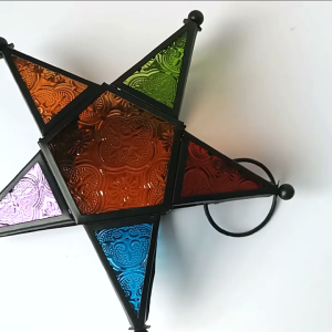 Lentera Lilin Gantung Motif Bintang Kaca/EID MUBARAK/Dekorasi Gantung Lebaran - Harga/pc