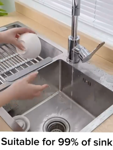 Stainless Steel Extendable Dish Drainer Large Capacity Minimalist Style Sink Dish Rack Extendable Drainer Basket