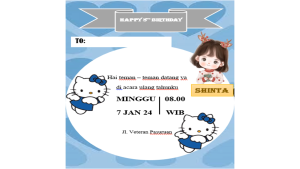 Paket Undangan Ulang Tahun Anak Gambar Hello Kitty Satu Sisi