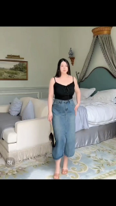 Hot Selling Front Slit Retro Denim Skirt for Women high waist versatile high quality bottoms skirt