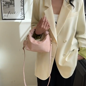 Spring and summer new solid color pleated handbag for women fresh and sweet crescent bag shoulder and crossbody bag