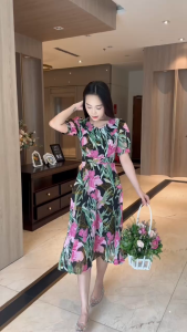 Đầm xòe họa tiết hoa voan hàn tay phồng có túi Misa - MS0328 (Hình thật shop chụp)