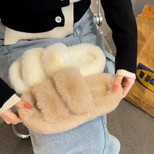 Korean version indoor white plush slippers fashion bedroom rabbit hairy slippers for women