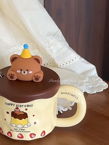 Cốc Sứ Ly Văn Phòng Cốc Uống Nước Nắp Hình Thỏ Gấu Sáng Tạo Kèm Hộp Quà Làm Quà Tặng Sinh Nhật