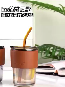 GORGOUS Glass Straw Cup With Lid Heat Cold Resistant Iced Water Bottle Coffee Mug Gift Cawan Jerami Kaca 透明玻璃吸管杯
